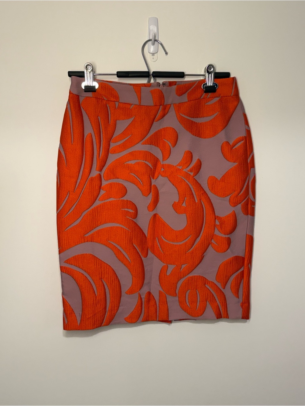 Ann Taylor Orange and Lilac Floral-Pattern Pencil Skirt